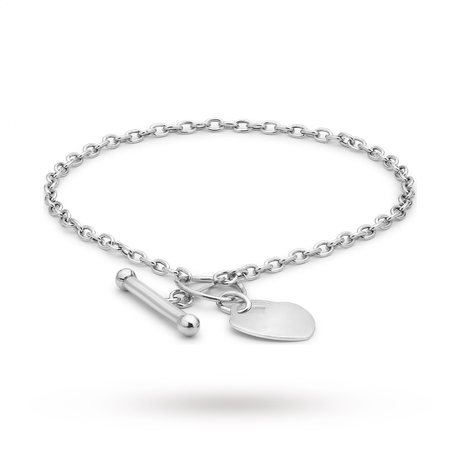 For Her - 9ct White Gold Heart T-Bar Bracelet