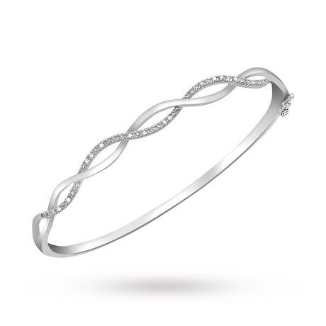 For Her - 9ct White Gold Diamond Set Twist Bangle