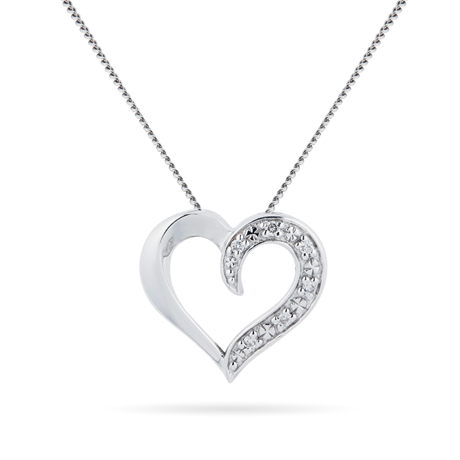 For Her - 9ct White Gold Diamond Set Heart Pendant