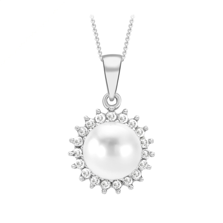 For Her - 9ct White Gold Diamond and Pearl Pendant