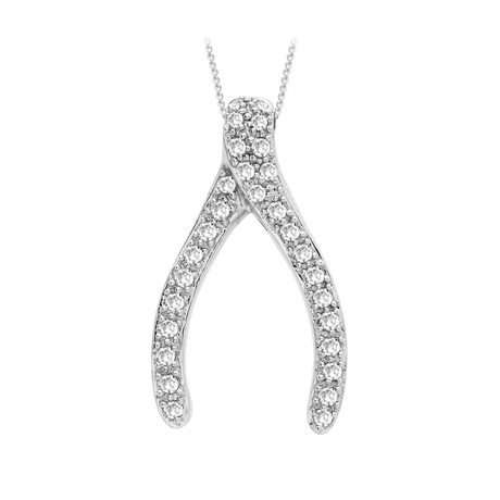 For Her - 9ct White Gold Diamond Wishbone Pendant
