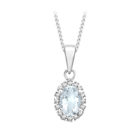 For Her - 9ct White Gold Diamond and Aquamarine Cluster Pendant