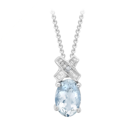 For Her - 9ct White Gold Diamond and Aquamarine Kiss Pendant