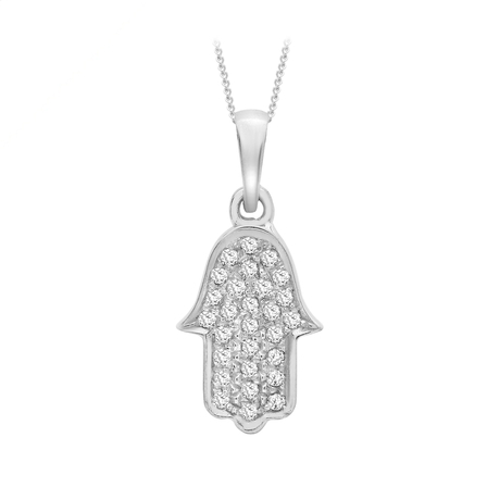 For Her - 9ct White Gold Diamond Hamsa Pendant
