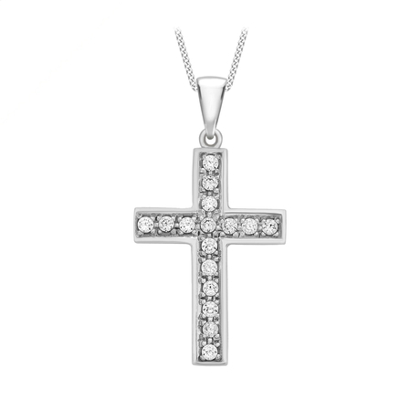 For Her - 9ct White Gold Cubic Zirconia Cross Pendant