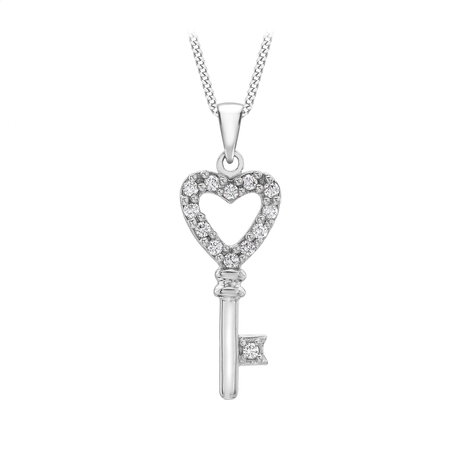 For Her - 9ct White Gold Cubic Zirconia Key Pendant